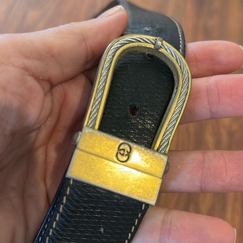 Vintage Gucci black men's leather belt size 40 - Picture 3 of 7